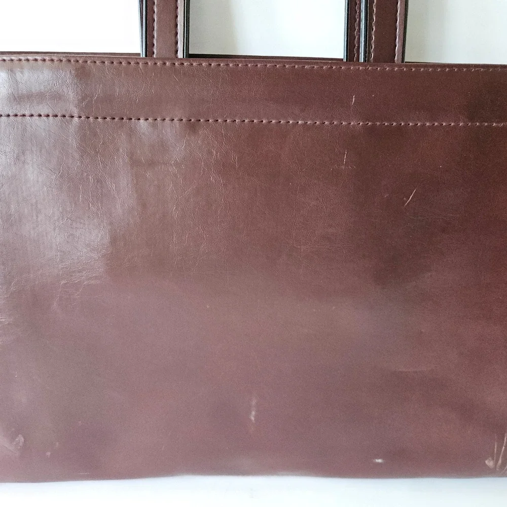 Vtg Cambridge Briefcase Laptop Bag 16in Faux Leather Drop Handles Spring Closure